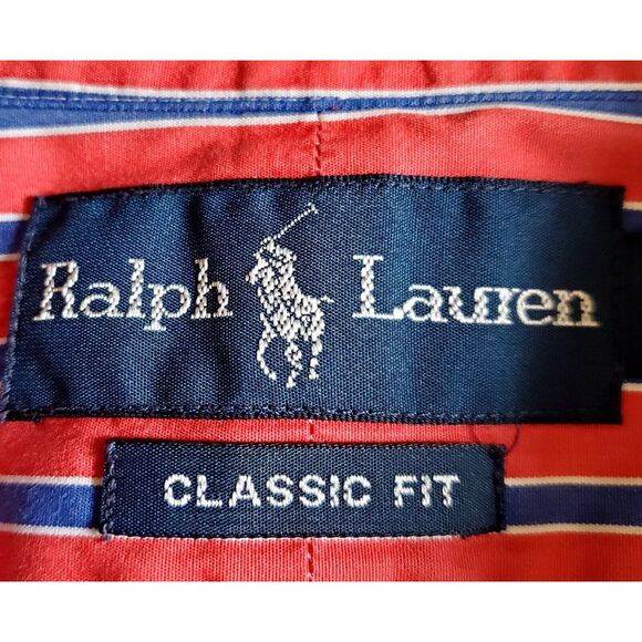 Ralph Lauren Stripe Red/Blue/White Long Sleeve Button Up Classic Fit Pony Front - Picture 7 of 10